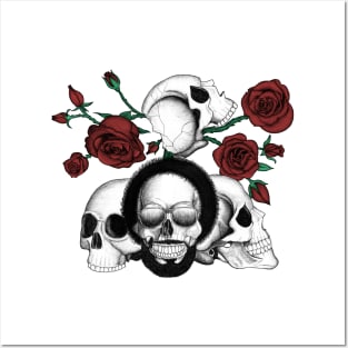 Grunge skulls and roses (afro skull included. Color version) Posters and Art